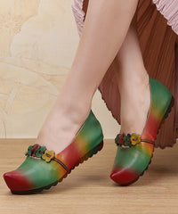 Soft Cowhide Leather Flats Splicing Handmade Retro