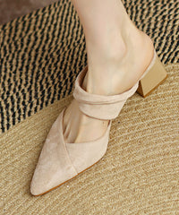 Black Pointed Toe Chunky Heel Slide Sandals