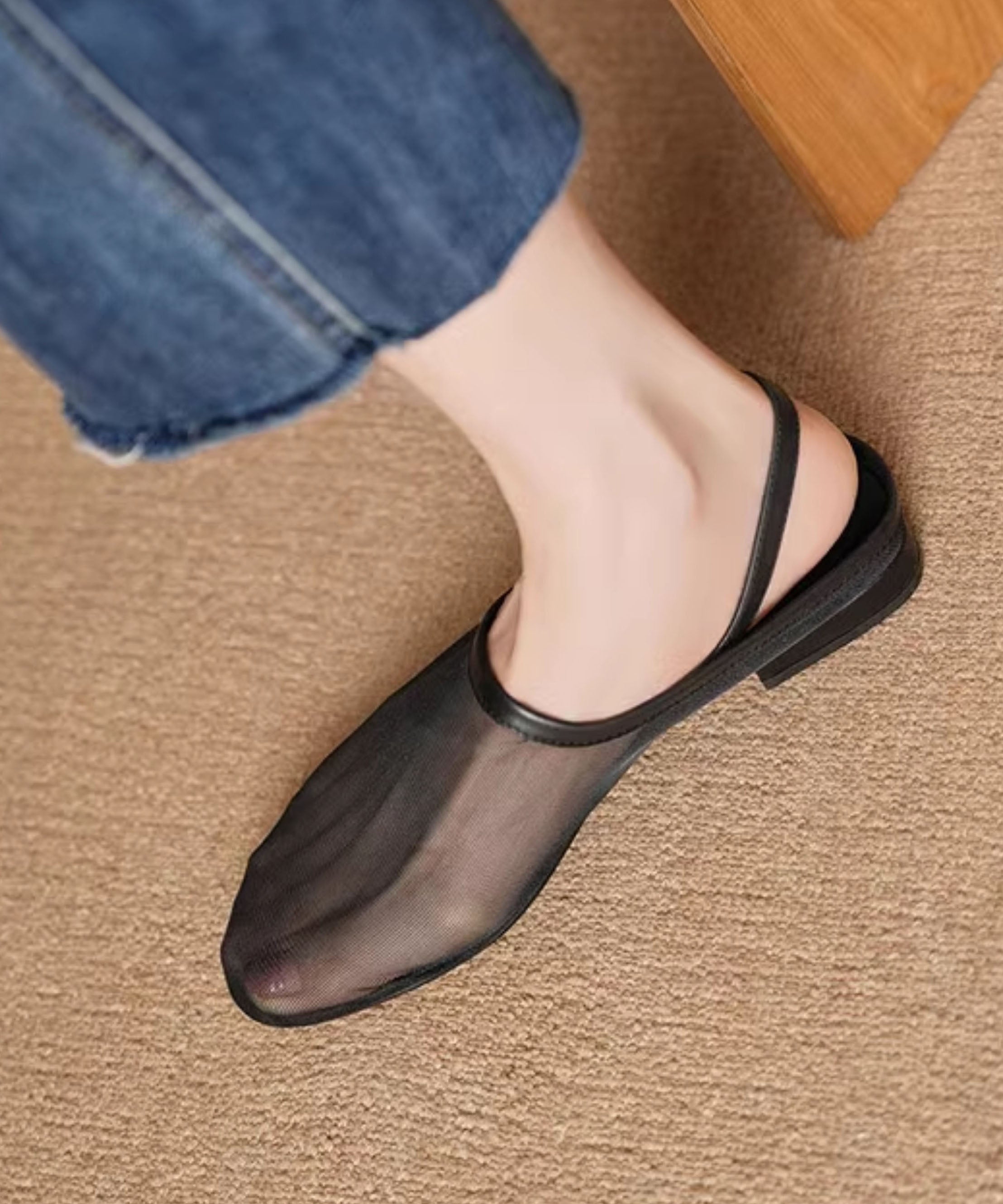 Red Cowhide Leather Tulle Splicing Walking Sandals