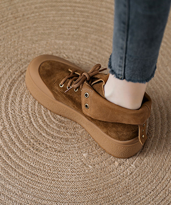 Khaki Suede Lace Up Splicing Boots