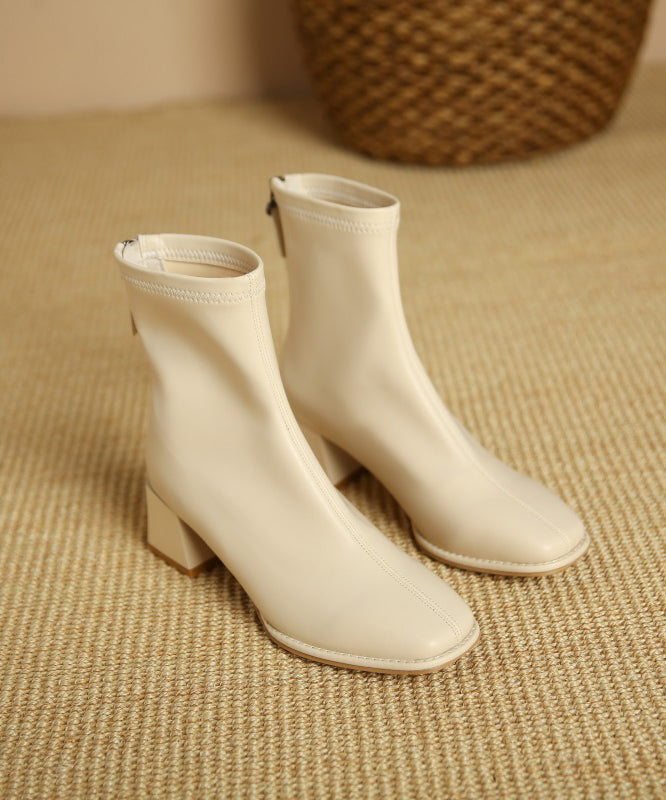 Black Faux Leather Chunky Heel Boots Splicing Zippered