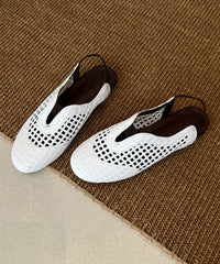 White Flat Sandals Sheepskin Boutique Splicing Hollow Out