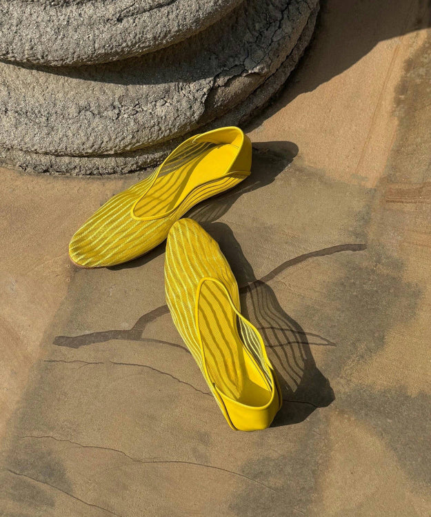 Yellow Breathable Mesh Flat Feet Shoes Splicing Stylish Women