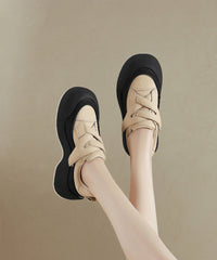 Beige Platform Faux Leather Casual Splicing Flat Shoes