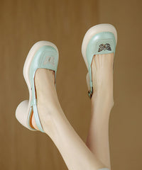 Mint Green Chunky Heel Sheepskin New Splicing Sandals