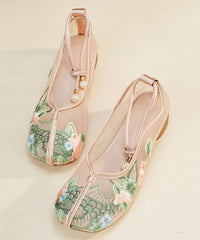 Comfy Green Breathable Mesh Flat Shoes Embroidered