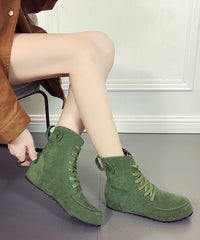 Elegant Rose Lace Up Splicing Flat Boots Suede