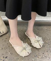 Versatile Black Bow Nail Bead Slide Sandals