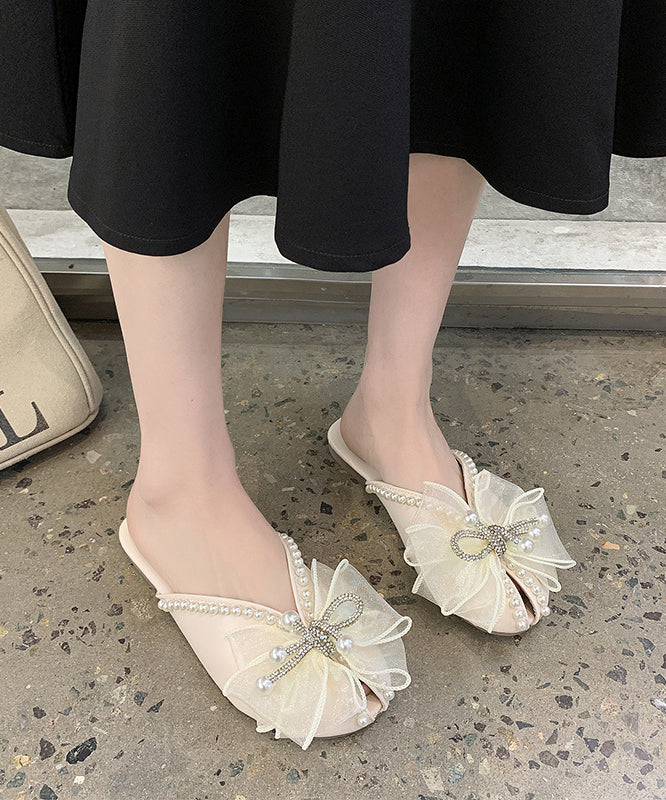 Summer Versatile Black Bow Nail Bead Slide Sandals