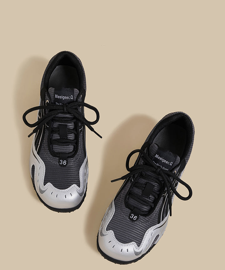 Lace Up Splicing Flat Feet Shoes Yellow Breathable Mesh