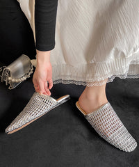 White Faux Leather Boutique Hollow Out Weave Slide Sandals