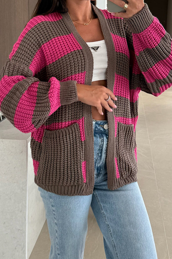 Patchwork Striped Casual Pocket Knitted Sweater