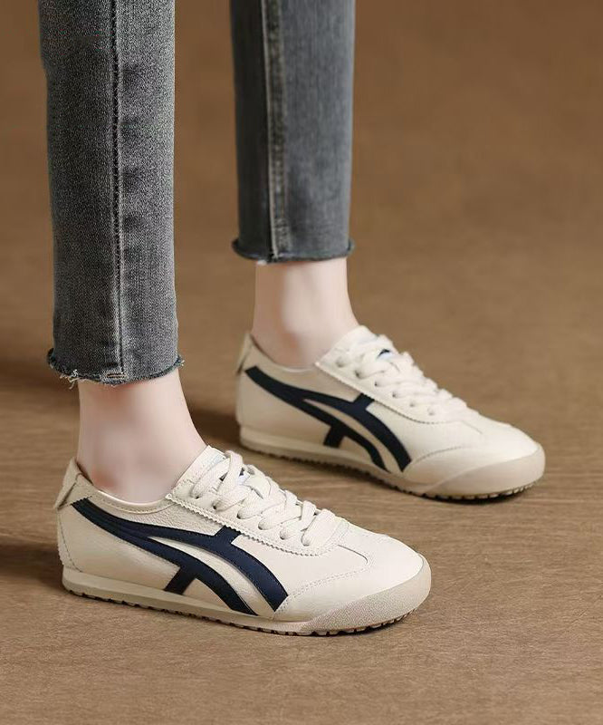 Chic Splicing Flat Shoes Blue Faux Leather Lace Up