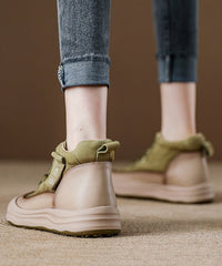 Red Platform Cowhide Leather Lace Up Splicing Flat Feet Shoes