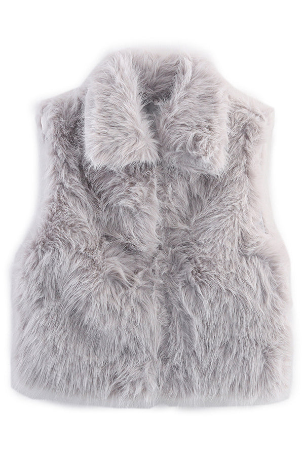 Collared Sleeveless Short Faux Fur Vest