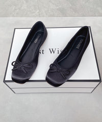 Boutique Comfortable Blue Satin Bow Splicing Flats