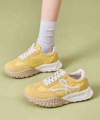 Casual Yellow Suede Splicing Sport Flat Shoes Lace Up