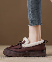 Beige Cowhide Leather Splicing Flat Feet Shoes Fuzzy Wool Lined
