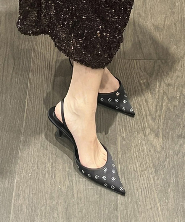 Elegant Black Stiletto Faux Leather Sandals Pointed Toe