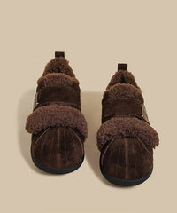 Camel Suede Flat Feet Shoes Splicing Fuzzy Wool Lined