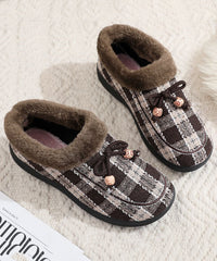 New Black Plaid Splicing Flats Fuzzy Wool Lined