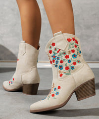 White Embossed Boots Suede Pointed Toe Ankle Boots