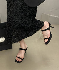 Stylish Rose Faux Leather Stiletto Slide Sandals Peep Toe