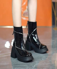 White Splicing Zipper Platform Chunky Boots