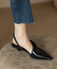 Black Kitten Cowhide Leather Handmade Splicing Sandals Pointed Toe