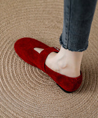 Red Suede Buckle Strap Splicing Loafer Shoes