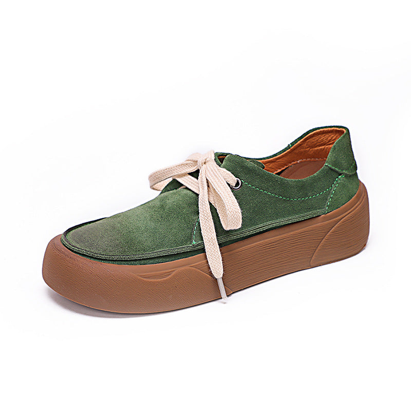 Autumn Retro Solid Leather Flat Casual Shoes