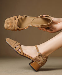 Women Buckle Strap Splicing Chunky Sandals Caramel Suede