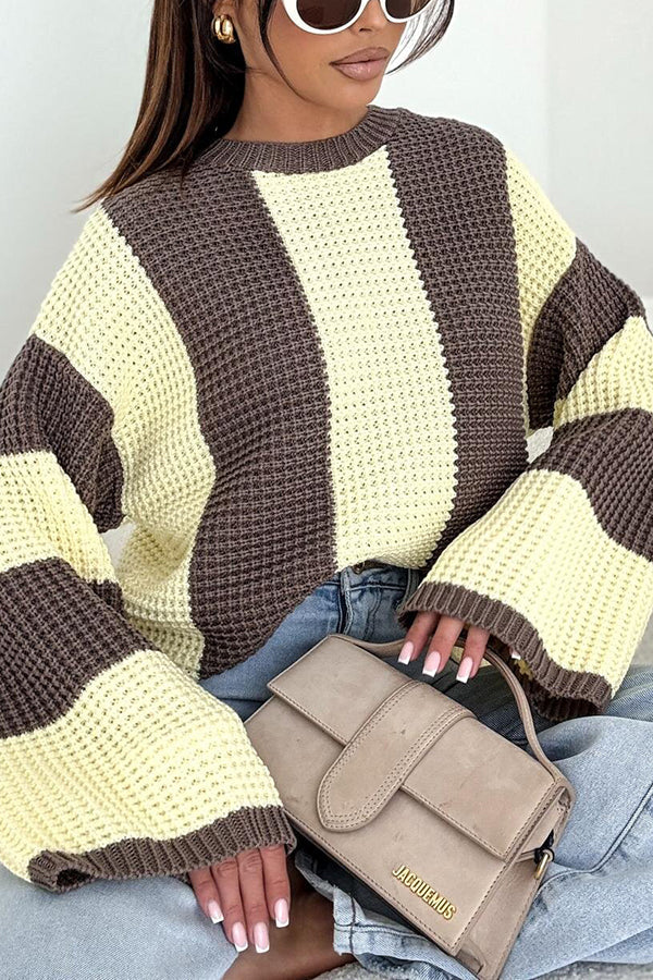 Colorblock Loose Long-sleeved Casual Knitted Sweater