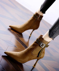 Splicing Stiletto Boots Khaki Suede Pointed Toe