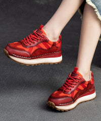 Red Versatile Splicing Platform Flat Feet Shoes Cross Strap
