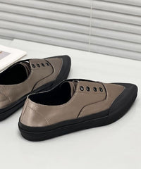 Khaki Silk Blended Boutique Splicing Pointed Toe Flat Shoes For Women