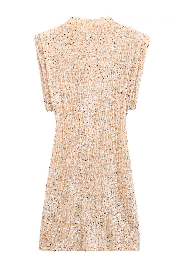 Sequined Round Neck Sleeveless Slim-fit Mini Dress