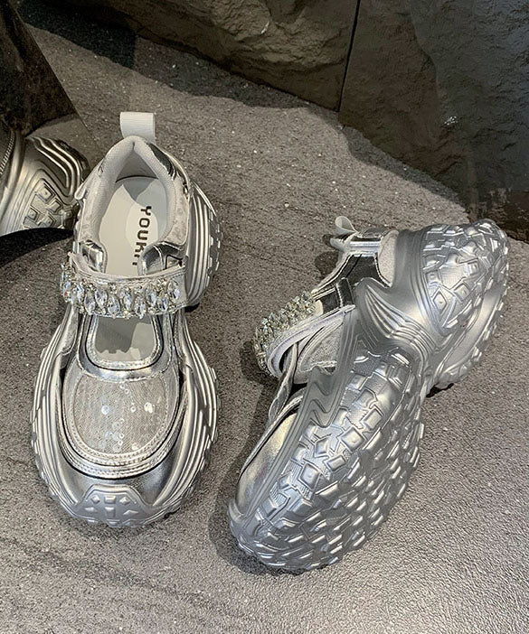 Silver Platform Sequins Zircon Breathable Mesh Sport Shoes