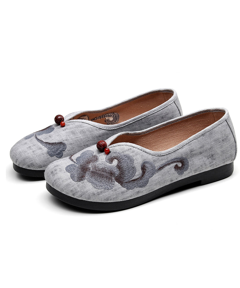 Vintage Grey Flats Comfy Cotton Fabric Embroideried Flat Feet Shoes