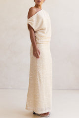 Milla Knit Sequin High Rise Side Zipper Slit Straight Maxi Skirt