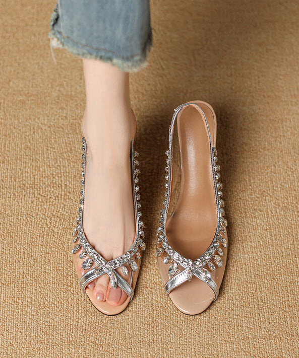 Stylish Cowhide Leather Apricot Sequins Splicing Wedge Heels Sandals