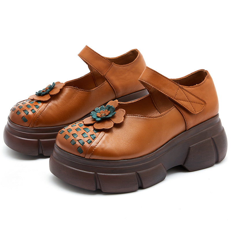 Retro Flower Plaited Leather Casual Shoes