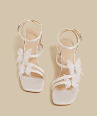 French Butterfly Splicing Chunky Sandals Black Faux Leather