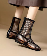 Stylish Zippered Splicing Boots Black Hollow Out Breathable Mesh