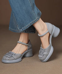 Beige Sheepskin Buckle Strap Splicing Chunky Heel Sandals