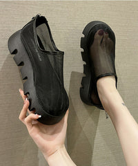 White Platform Tulle Breathable Loafer Shoes