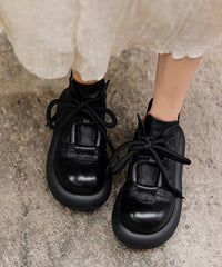 Coffee Platform Cowhide Leather Boho Splicing Boots Lace Up