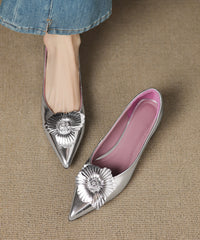 Classy Sheepskin Floral Splicing Purple Flat Shoes Pointed Toe