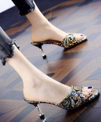 Peep Toe Stiletto Green Zircon High Heel Slippers