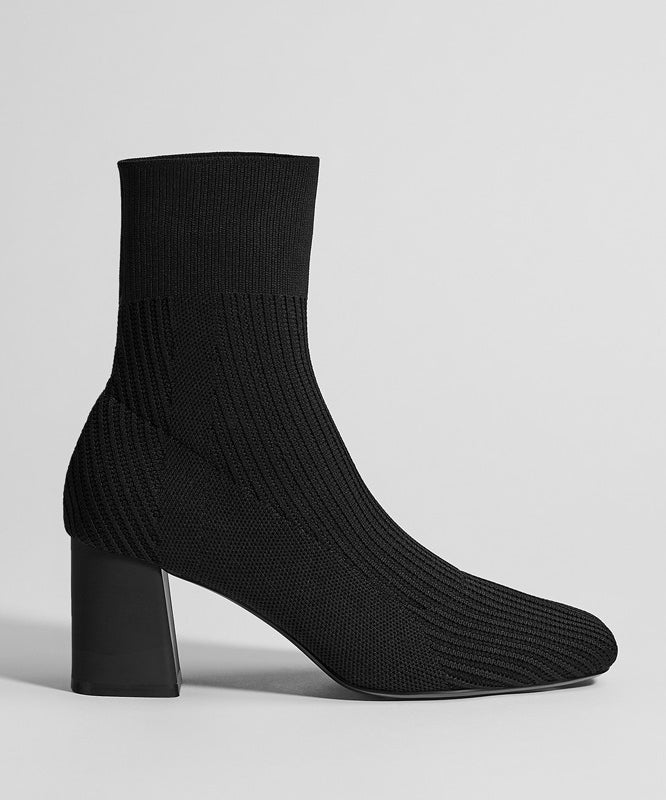 Grey Stretch Fabric Splicing Chunky Boots